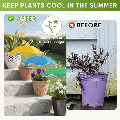 Plant Umbrellas for Outdoor Plants, 25inch Plant Shades for Outdoor Plants with Durable 40'' High M-Shaped Plug for Stronger Wind Resistanc for Plants, Potted Plant, Garden Beds