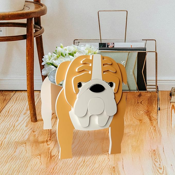 Brown English Bulldog Dog Planter, Cute Animal Shape Flower Planters, Plant Pots for Indoor/Outdoor Garden Decor, Unique Gifts/Souvenirs for Pet Lovers