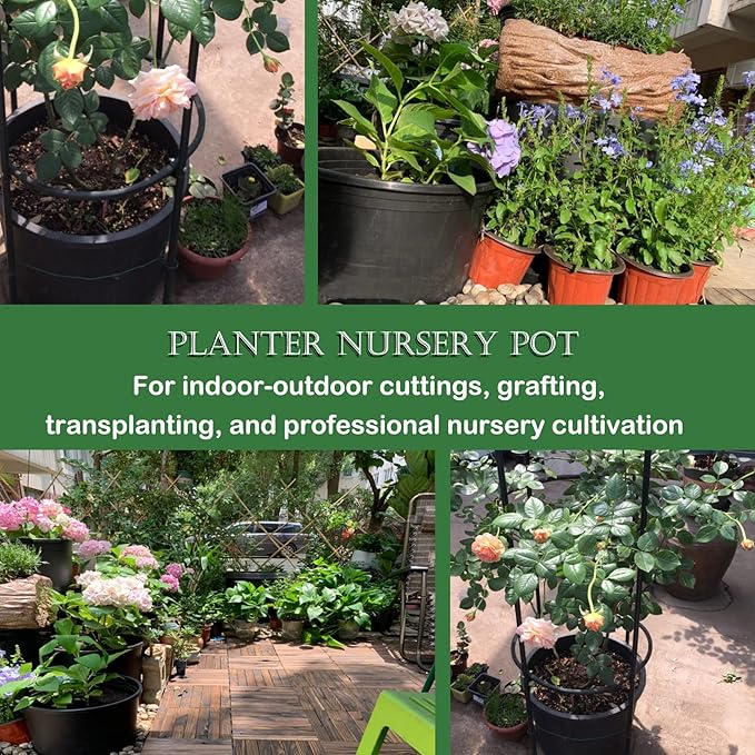 Garden Plastic Planter Nursery Pots - 10 Pcs 3.6 Gallon Round Black Nursery Pots for Indoor and Outdoor Plants with Drainage Hole