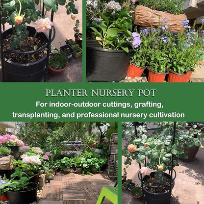 Garden Plastic Planter Nursery Pots - 10 Pcs 3.6 Gallon Round Black Nursery Pots for Indoor and Outdoor Plants with Drainage Hole