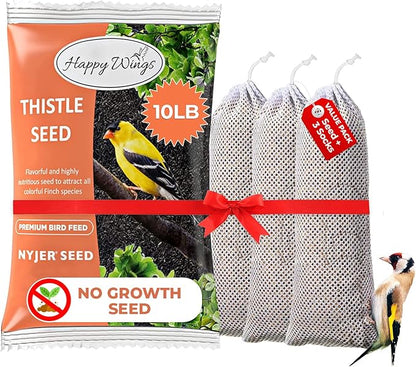 Happy Wings Nyjer/ Thistle Seeds with Empty Sock for Wild Bird Food - 10 Pounds I No Grow Seed