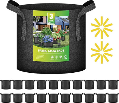 iPower 20 Pack 3 Gallon Grow Bags, Garden Planting Nonwoven Fabric Pots with Reinforced Handle, Heavy Duty and Aeration Planter Pot for Tomato, Fruits, Vegetables and Flowers