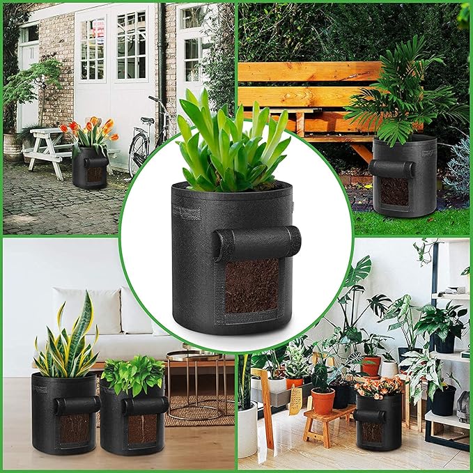LITLANDSTAR 12 Pack 15 Gallon Potato Grow Bags, Heavy Duty Nonwoven Fabric Garden Planting Bag Plant Container with Flap and Handles, Aeration Fabric Pots for Growing Vegetable, Fruits and Flowers