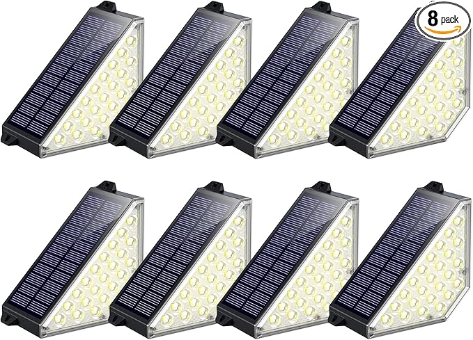TECKNET Solar Step Lights for Outside, 2 Modes Brightness Adjustable, 24 LEDs Solar Stair Lights Outdoor, IP67 Waterproof Deck Light for Yard, Porch, Front Door, Patio, Garden