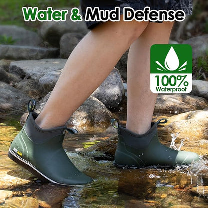 Kalkal Men's Deck Boots, Waterproof Fishing Rain Boots with High Traction, Men's Rubber Boots For Gardening Fishing Boating Camping Sailing