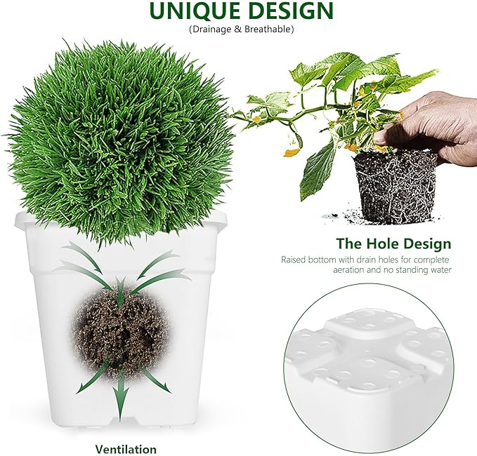 5-Pack 9.77 Gallon Square Planter Nursery Pots, Flower Plant Container Injection Molded Plastic Nursery Pot Gardening Pots for Indoor Outdoor Vegetables, Succulents, White