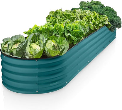 Plant & Plot Galvanized Raised Garden Beds Outdoor // 8×2×1 ft Planter Raised Beds for Gardening, Vegetables, Flowers // Large Metal Garden Box (Turquoise) // Patented Tool-Free Design
