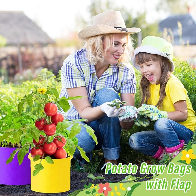 24 Pcs Multicolor Plant Grow Bags Large Grow Bags Fabric Planter Thickened Non Woven Fabric Pots with Handles for Indoor Outdoor Garden Planting Seeds Flower, 6 Colors (5 Gallon)