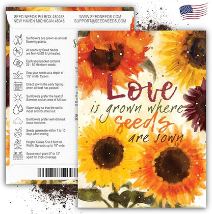 Seed Needs Heirloom Sunflower Seed Packet Favors for Party Events - Pre-Filled & Ready to Hand Out - Great for Weddings, Bridal Showers, Memorials, Fundraisers (20 Packets)