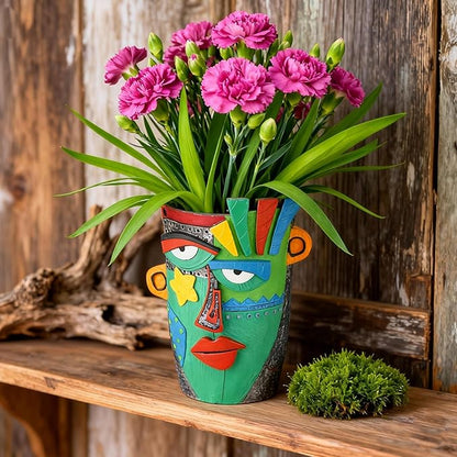 Unique Flower Pots - Abstract Picasso Face Plant Pots, Funky Planters with Drainage for Indoor Plants, Cool Head Planter for Outdoor Garden & Home Decor