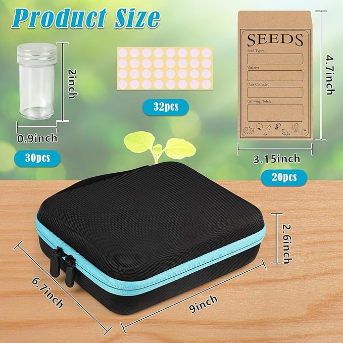 30 Slots Seed Storage Organizer with 20 Seed Envelopes, Sturdy Seed Organizer Storage Box with Zipper Bag Label Stickers(Seeds not Included), Seed Storage Container for Flower Plants Garden