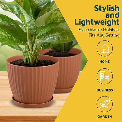 Terracotta 6-Inch Plant Pots with Drainage & Saucers 12 Pack, Indoor & Outdoor Planters for Houseplants, Herbs, and Flowers, Durable & Weatherproof Material, Stackable, Lightweight, Minimalist Design