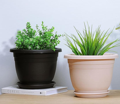 5 Packs 12 inch Flower Pots + Saucer, Planters for Indoor & Outdoor Plants with Drainage Holes | Plastic Flower Pots, Large Planter (Black, 12 inch)