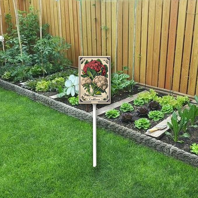 Uptell Vegetable Garden Cauliflower Yard Sign Label With Stake Plant Markers For Outdoor Plants Waterproof 8x12inch Nursery Garden Outdoor Sign