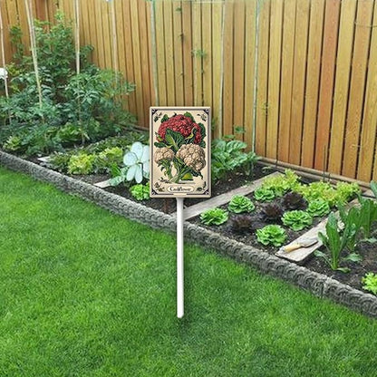 Uptell Vegetable Garden Cauliflower Yard Sign Label With Stake Plant Markers For Outdoor Plants Waterproof 7x8.8inch Nursery Garden Outdoor Sign