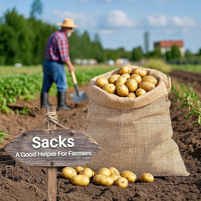 MAQIHAN 2 PCS Burlap Sack - 18.5" x 27.5" Burlap Bags for Plants High Density Natural Jute Bag of Potatoes Plant Grow Bags with Rope Potato Sacks Race Bags Potato Storage,Multipurpose