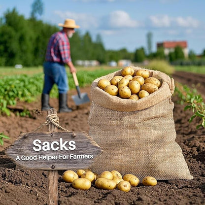 MAQIHAN 2 PCS Burlap Sack - 18.5" x 27.5" Burlap Bags for Plants High Density Natural Jute Bag of Potatoes Plant Grow Bags with Rope Potato Sacks Race Bags Potato Storage,Multipurpose