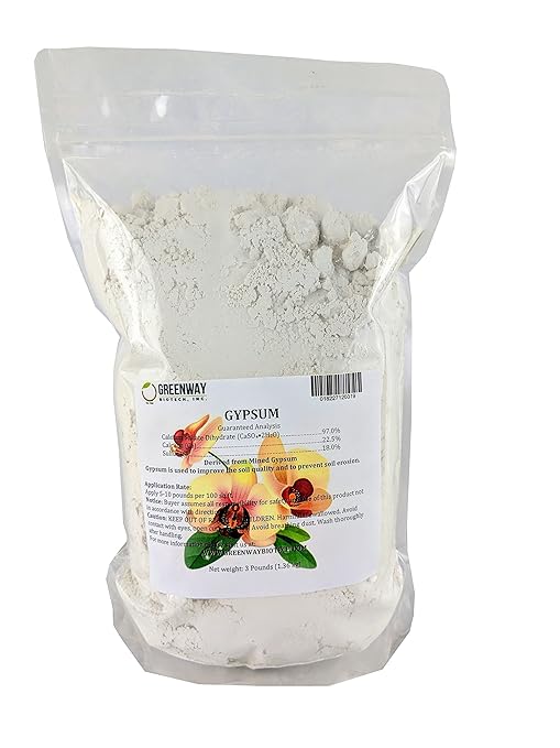 Greenway Biotech, Inc. Gypsum Powder Calcium Sulfate to Improves Soil Drainage and Soil Water Relations- 100% Water Soluble Contains 97% Calcium Sulfate Dihydrate,22.5% Calcium& 18% Sulfur (3 Pounds)