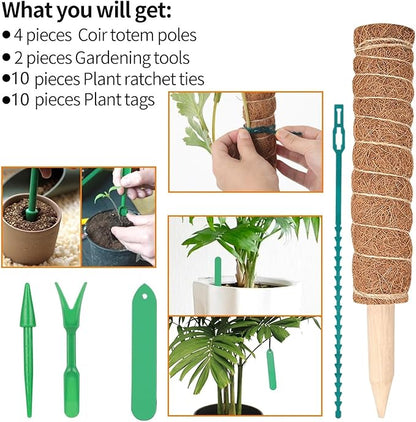 Kikhope Moss Pole Monstera Plants Support,4 Pack 15.7 Inch Coir Totem Poles, Plant Support Stakes, Plant Sticks, Coir Moss Stick for Indoor Potted Plants Train Creeper Plants Grow Upwards