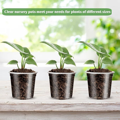 Wironlst 36 Packs 4 Inch Clear Nursery Pots for Plants, Transparent Plastic Pots for Plants with Drainage Holes Durable Seed Starter Pot Flower Pots with 36 Plant Labels