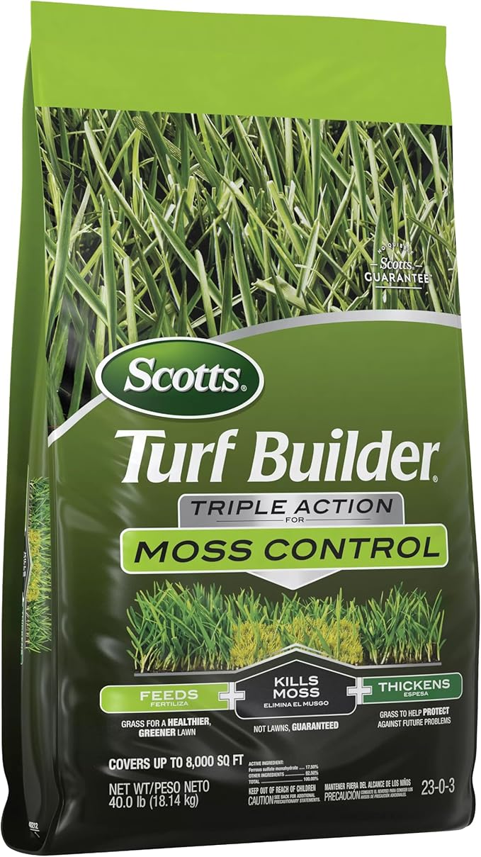 Scotts Turf Builder Triple Action for Moss Control, Moss Killer and Lawn Fertilizer, Covers Up to 8,000 sq. ft., 40 lbs.