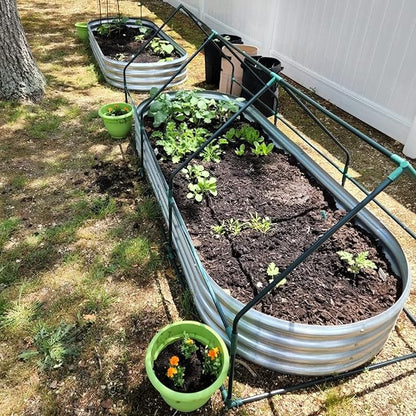 Raised Garden Bed Galvanized Planter Box Outdoor, 5ft Oval Large Rot-Resistant Metal Garden Bed Planter for Vegetables Flower Herb (Silver)