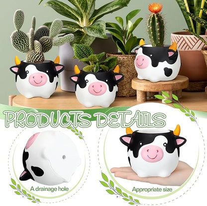 Sieral 2 Pcs Lovely Cow Succulent Pots with Drainage Cute Animal Plaster Planter Pots Plants Holder Cow Shaped Cactus Flower Container for Home Display and Office Desk Decoration