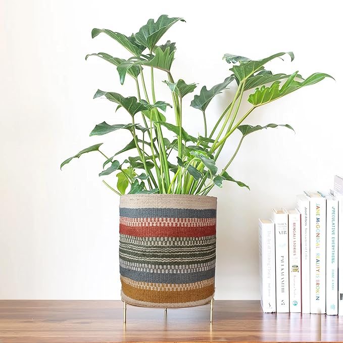 Jute Planter Basket Modern Woven Basket for 5" Flower Pot Floor Indoor Planters, 6” x 6” Storage Organizer Basket Rustic Home Decor, Boho Storage Earth-Friendly Planter (6x6 Inches, Multi 1)