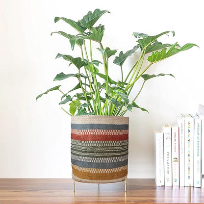 Sturdy Jute Planter Basket Modern Woven Basket for 8" Flower Pot Floor Indoor Planters, 10” x 10” Storage Organizer Basket Home Decor Boho Chic Storage Earth-Friendly Planter (10x10 Inches, Multi)