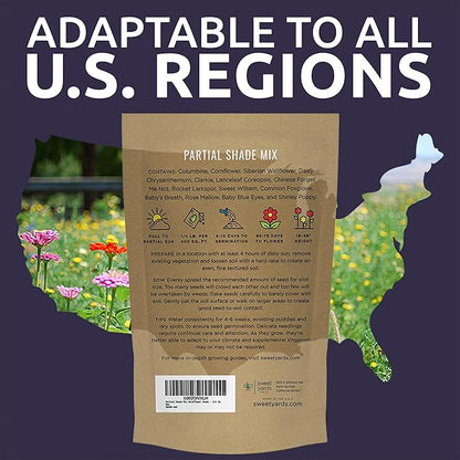 Bulk Wildflower Seeds Partial Shade Mix - 1/4 Pound Bag Over 30,000 Open Pollinated Annual and Perennial Seeds