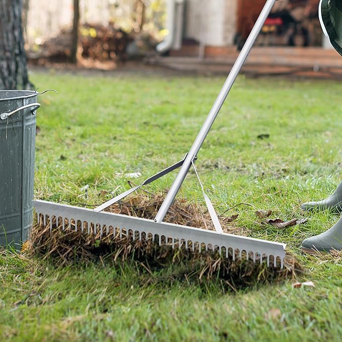IRONMAX Landscape Rake, 36’’W Aluminum Garden Leaf Rake with 68’’ Long Handle & 36 Tines, Lightweight Yard Landscaping Rake for Loosening Soil, Lawn Care, Lake and Beach Care