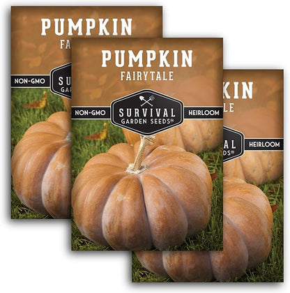 Fairytale Pumpkin Seeds for Planting | Musquée de Provence Heirloom Cucurbita Moschata - Sweet Flavor Pumpkins for Storage, Pies, Soups, Fall Décor - Survival Garden Seeds (3 Packs)