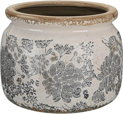 7.7" Large Ceramic Plant Pot Beige Gray Rustic Peony Crackle Glaze Rustic Flowers Pot Decorative Planter with Drainage for Indoor Outdoor Plants Home Kitchen Office Decor Gift
