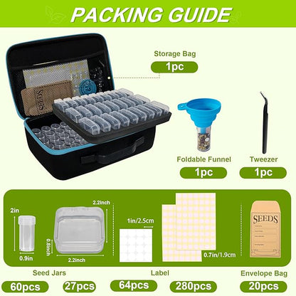 87 Slots Seed Storage Organizer Box with 20 Envelopes, Large Capacity Seed Storage Container with Zipper Bag, Label Stickers, Tweezers, Funnel, Garden Seeds Saver Kit for Vegetable, Flower