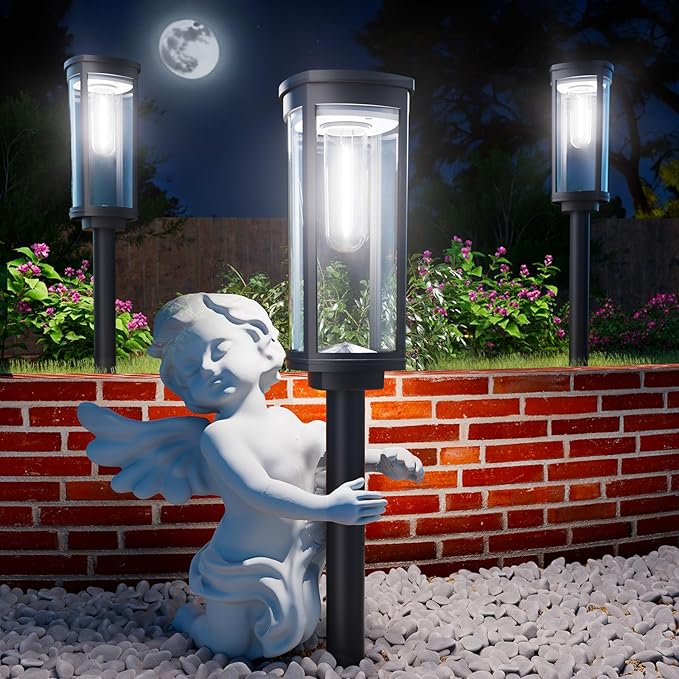 Solar Pathway Lights Outdoor Waterproof 4 Pack Upgraded Solar Walkway Landscape Lighting Outside Driveway Lights,Auto On/Off for Yard Lawn Patio (Cool White)