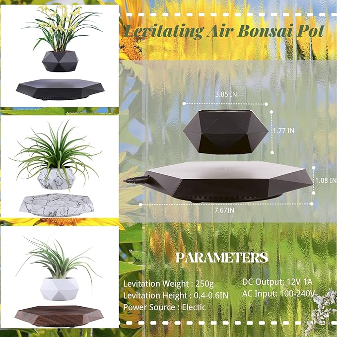 MOOCCI Floating Plant Pot Magnetic Levitating Plant Pot for Succulents, Air Bonsai and Fake Flowers and Plants, Unique Decor for Home, Office and Desk, Father's Day (Marble)
