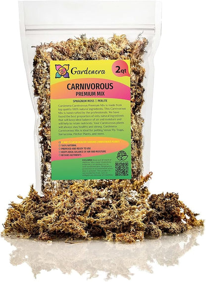 Gardenera Sphagnum Moss Potting Mix for Carnivorous Plants, Moss and Perlite Blend for Potting Venus Fly Traps, Sarracenia, Pitcher Plants - 75% Sphagnum Moss + 25% Perlite - Made in USA - 2 Quart