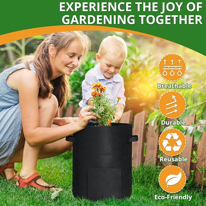GOTGELIF 6 Pack 10 Gallon Potato Grow Bags with Flap, Thickened Nonwoven Fabric Grow Bags for Growing Potatoes, Carrots, Onion, etc Vegetables, Plants & Fruits - Black