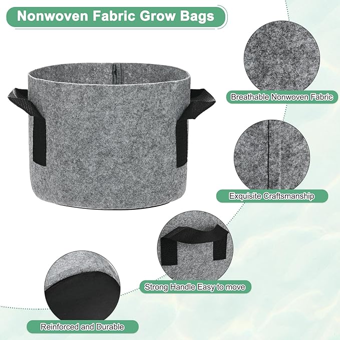 5-Pack Plant Grow Bags 1 Gallon Grow Bags 300G Thickened Fabric Pots with Durable Handles Plant Garden Grow Pots for Fruits/Vegetables/Flowers/Plants [Grey]