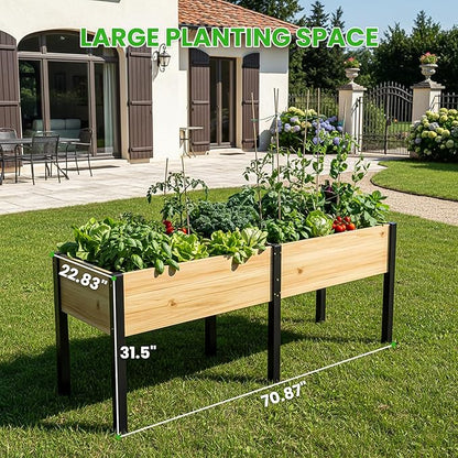 DoCred Raised Garden Bed, 70.9" x 22.8" x 31.5" Large Elevated Wooden Horticulture Planter Box with Metal Legs Standing Growing Bed Planter for Gardening, Balcony, Backyard, Patio
