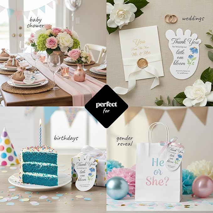 Footprint-Shaped Seed Paper – 12 pcs Blue Shower Favors for Guests with Wildflower Seeds, Writable & Plantable, Gender Reveal, Birthday Gifts for Guest