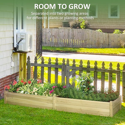 Outsunny 8x2ft Wooden Raised Garden Bed Kit, Outdoor Elevated Planter Box, Self Draining Bottom and Liner, Patio to Grow Vegetables, Herbs, and Flowers, Natural