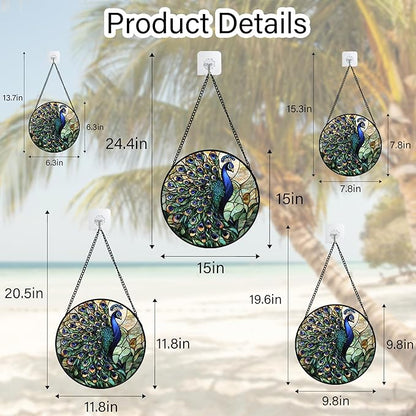 Stained Glass Window Hanging, Turquoise Peacock Sun Catcher for Door Home Decor Blue Green Suncatcher Christmas Mother's Day Birthday Gifts for Women Men Mom and Nana 6.3 in