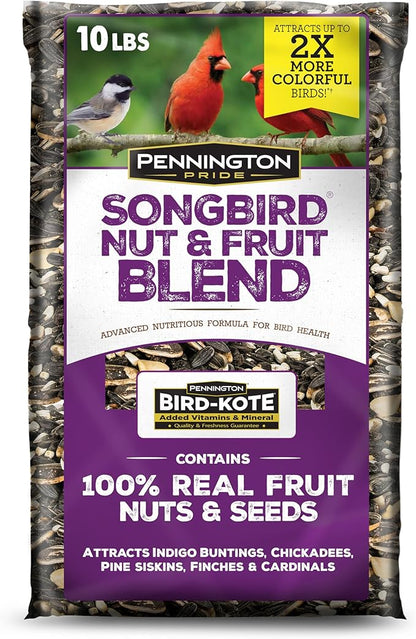 Pennington Pride Songbird Nut & Fruit Blend, Wild Bird Seed for Outside Feeders, Advanced Nutrition Formula for Health, Bird Food, 10-lb. Bag