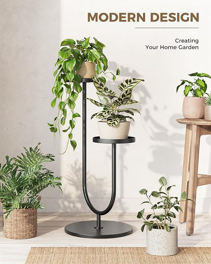 Bamworld Outdoor Plant Stand Metal Plant Stand Indoor Corner Plant Stands 2 Tier Plant Shelf for Tall Plant Holder Black Plant Shelves for Living Room Bedroom Midcentury Modern Home Decor
