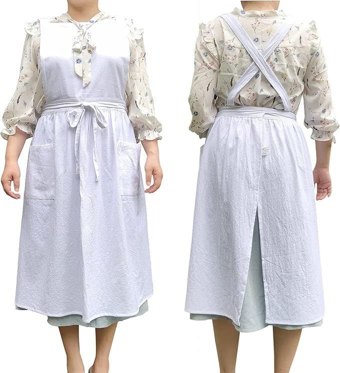 Cute Retro Cotton Linen X-Back Aprons Home Kitchen Garden Art Painting Pinafore Florist Shop Overalls