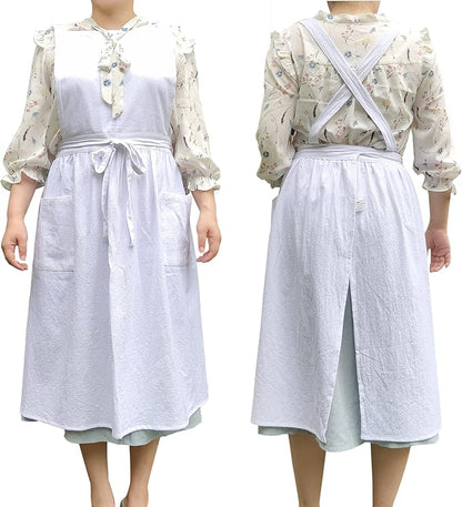 Cute Retro Cotton Linen X-Back Aprons Home Kitchen Garden Art Painting Pinafore Florist Shop Overalls