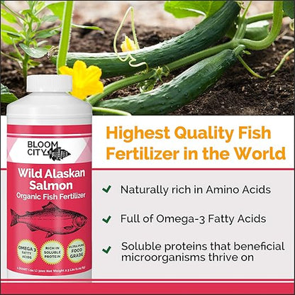 Bloom City Organic Wild Fish Fertilizer and Plant Supplement, Great for Roots and Soil, Made from Sustainable Salmon, Gallon (128 oz)