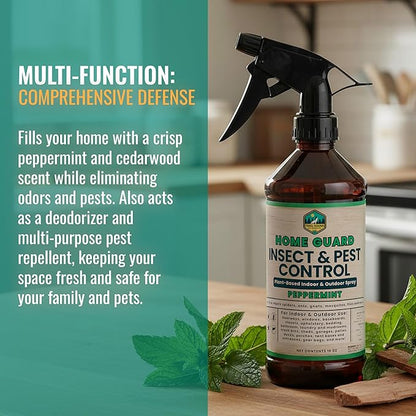 Home Guard Peppermint Insect & Pest Control Spray – Peppermint & Cedarwood Oil Deodorizer with Extended Protection – USA-Made, Safe for Kids & Pets – Kills & Repels Bugs – Indoor & Outdoor Use - 16oz