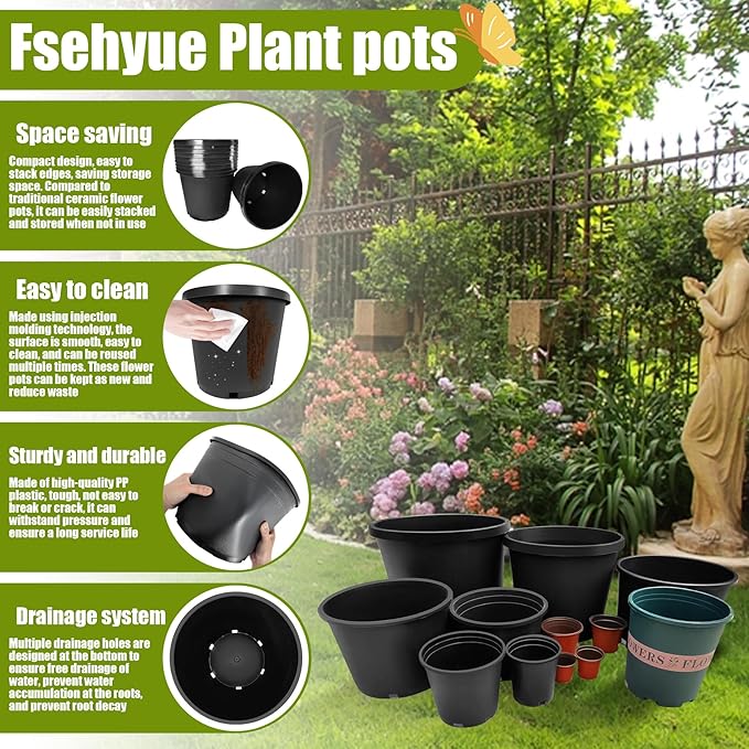 15 Gallon Nursery Pots Plastic Container Injection Molded Pot for Plants Flexible with Drainage Holes Suitable for Plants Soil Growers or Hydroponics Black 10 Pcs